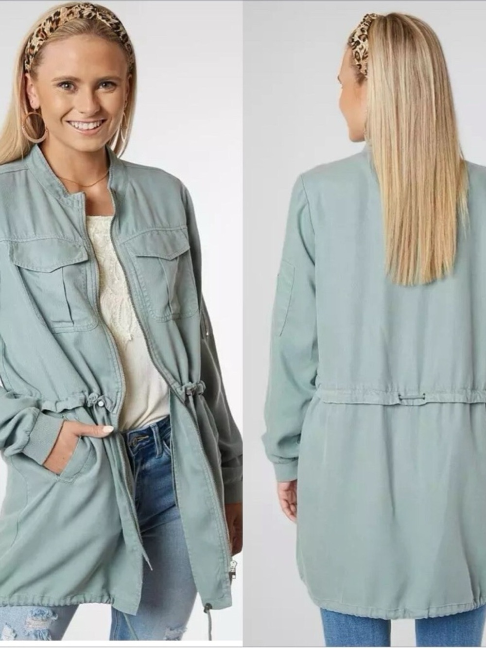 BKE Sage Green Oversized Utility Jacket Size L